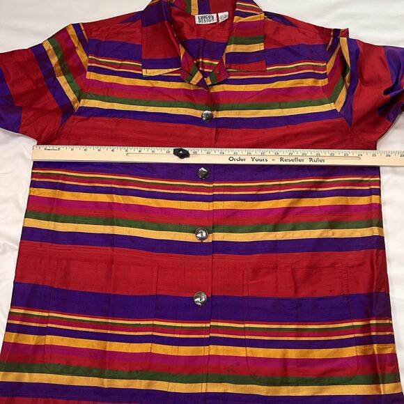 Chico’s Design 100% Silk Jacket Size 3 (XL) Red Purple Striped Button Top VTG - Picture 6 of 12